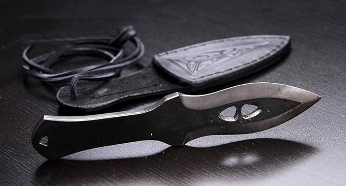 Toferner Hand Forged Sports Knife Markmanship with Leather Neck Case, Vintage Sports Knife with Sheath, Hardened Blade, Hand Made Craft, Gift Idea for Men