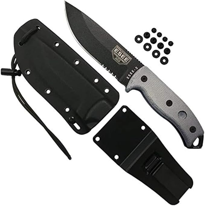 ESEE Authentic Model 5 Tactical Survival Fixed Blade Knife - Ambidextrous Kydex Sheath - SERE Team Designed (ESEE-5S-E)