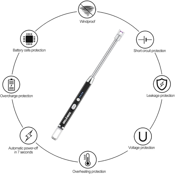 Windproof, Rechargeable, Flexible Neck, Lithium Ion, Electronic, Butane Free, Flameless, USB Grill Lighter