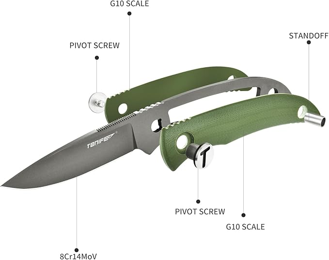 TONIFE Nova 2.68'' Blade Mini Neck Knife Knife Full Tang Fixed Blade Knife with Kydex Sheath and Adjustable Paracord Lanyard for Camping Outdoor Survival Tool (Green+Grey Titanium)