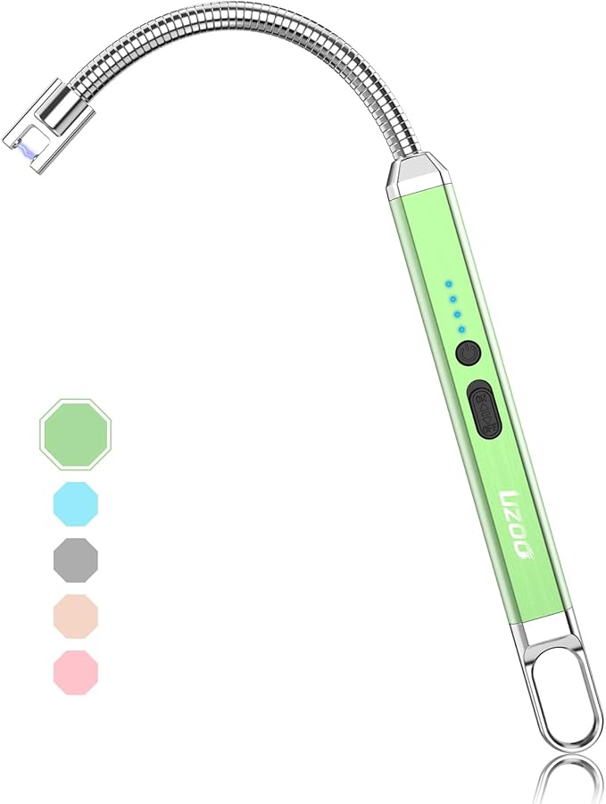 Long Lighter, Upgraded USB Electric Lighter, Rechargeable Arc Lighter with LED Display, 360° Flexible Neck Flameless Grill Long Lighters for Candle Aromatherapy Camping BBQ Gas Stove-Green