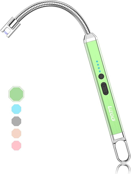 Long Lighter, Upgraded USB Electric Lighter, Rechargeable Arc Lighter with LED Display, 360° Flexible Neck Flameless Grill Long Lighters for Candle Aromatherapy Camping BBQ Gas Stove-Green