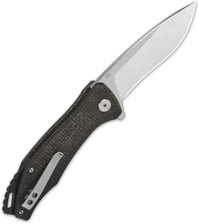 QSP KNINFE Raven 4.5" Flipper Folding Pocket Knife, D2 Blade G10 or Micarta Handle, Smooth Flipper Opening Knife