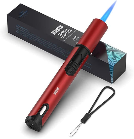 Butane Torch Lighter, 6-inch Refillable Pen Lighter Adjustable Jet Flame Butane Lighter for Grill BBQ Candle Camping (Gas Not Included) RED