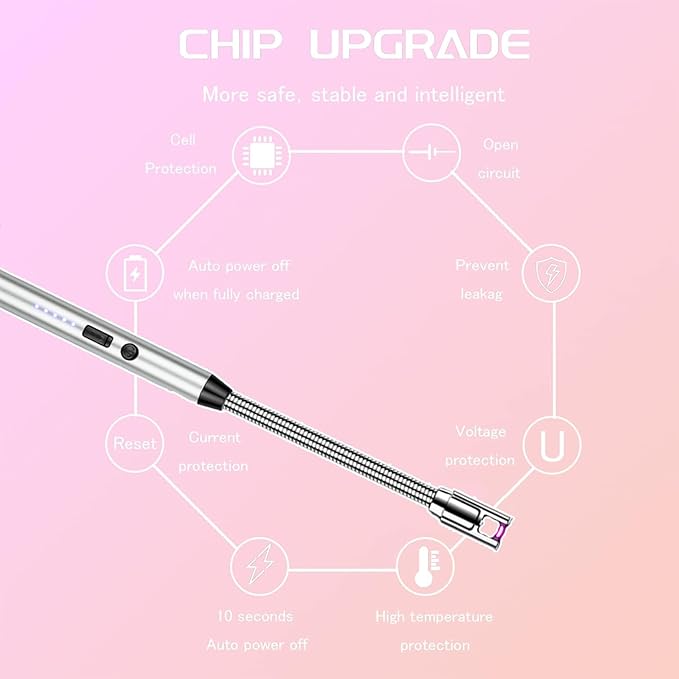 Candle Lighter Electric Lighter Rechargeable Arc Lighter with LED Battery Display360° Flexible Neck Flameless Grill Long Lighters for Light Candles Gas Stoves Camping Barbecue. (Silver)
