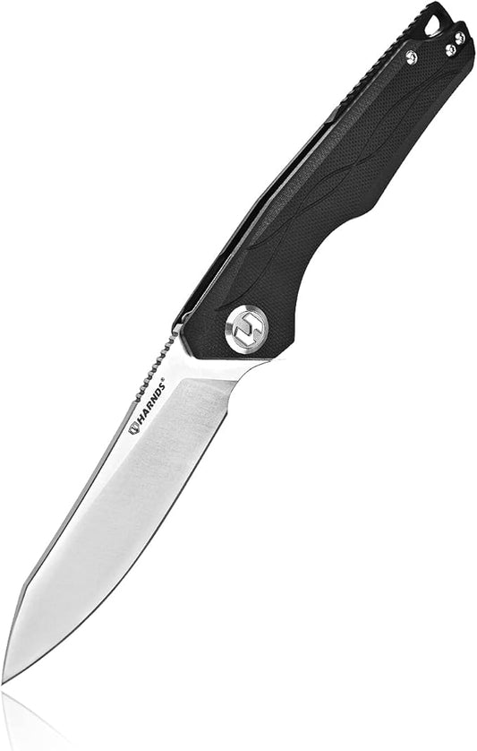 Harvest Pocket knife with Sandvik 14C28N Steel Folding Knife with G10 Handle for Camping Hunting Surviral (Black)
