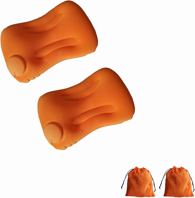 Compression Inflatable Camping Pillow, 2 Pack Camping Inflatable Pillow, Camping Pillow for Sleeping (Orange)