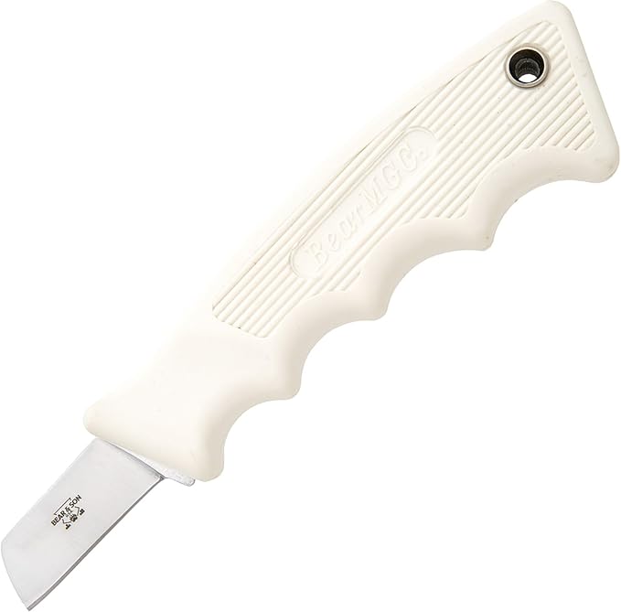 Bear & Son 6 1/2" Powergrip Kraton Fixed Blade Utility Knife, High Carbon Stainless Steel, White Kraton Powergrip Handle with Sheath (466W 1/4)