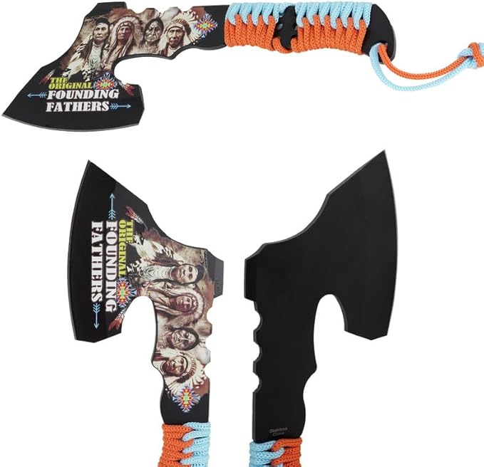 Tomahawk Founding Fathers Axe Survival Hatchet, Great for Camping, Survival, and Outdoors Activity, Handle Blue/coral Strings Woven On It Comes with Black Nylon Sheath, for Any Occasion