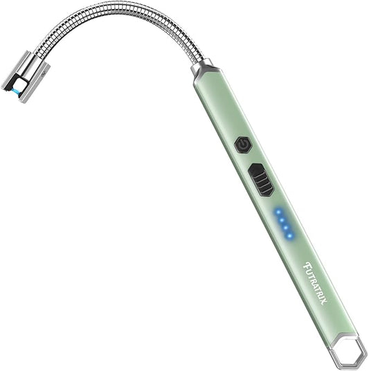 Electronic Candle Lighter Arc Windproof Flameless USB Rechargeable Electric Lighter (1 Pack - Green)