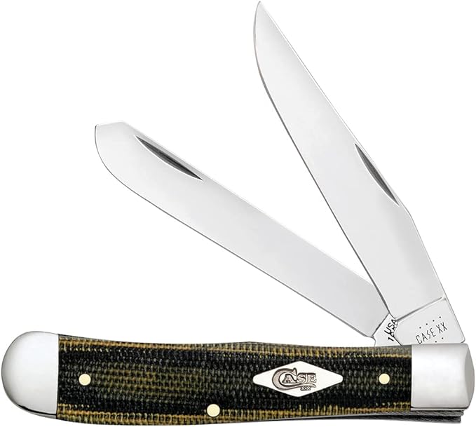 Case XX WR POCKET KNIFE TRAPPER - SMOOTH BLACK/GREEN/NATURAL CANVAS MICARTA, ITEM 23470, LENGTH CLOSED 4 1/8 INCH (10254 SS)
