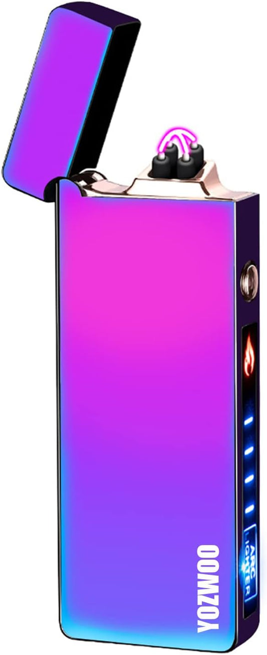 YOZWOO Plasma Lighter Electric Lighters Rechargeable USB Dual Arc Lighter Flameless Windproof No Butane Lighter Candle Lighters with LED Battery Indicator for Outdoor Camping, BBQ, Hiking (Color)