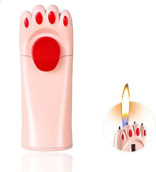 Cat Paw Cute Butane Lighters Refillable, Pretty Aesthetic Novelty Lighter, Unique Gifts for Women Fireplace Candles Camping BBQ (No Butane Fuel) (Pink)