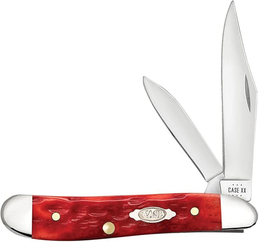 Case XX WR POCKET KNIFE PEANUT - DARK RED BONE CS - PEACH SEED JIG, ITEM 31948, LENGTH CLOSED 2 7/8 INCH (6220 CS)