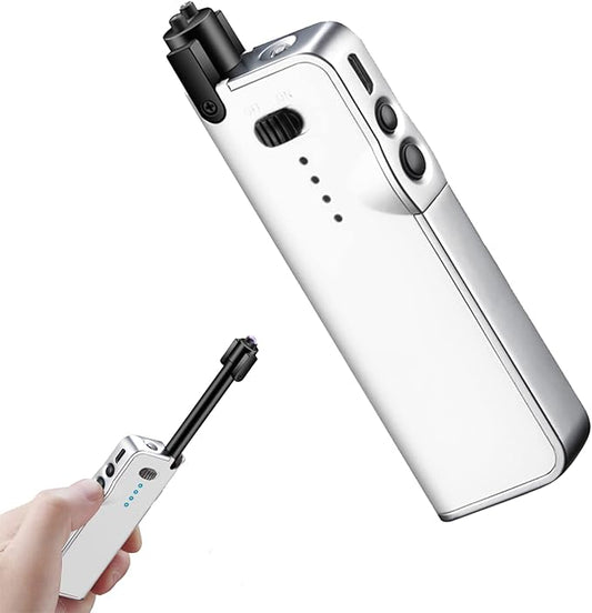 YOZWOO Candle Lighter Electric Lighter Rechargeable Lighter Plasma Lighter Electric Arc lighters Long No Gas Lighter Windproof Flameless Lighter with LED Flashlight for Camping, BBQ, Firework (White)
