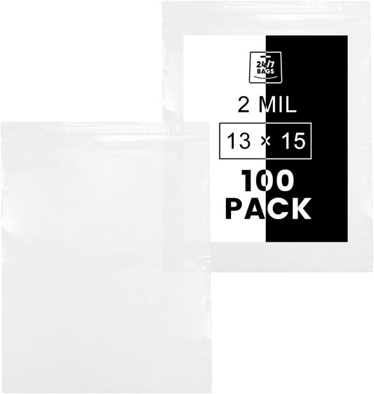 13" X 15" (100 Bags) 2 Mil Clear Reclosable Zip Plastic Poly Bags, 2 Gallons with Resealable Lock Seal Zipper