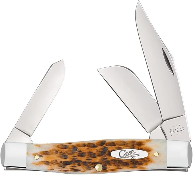 Case XX WR POCKET KNIFE LARGE STOCKMAN AMBER JIG BONE, ITEM 10724, LENGTH CLOSED 4 1/4 INCH (6375 SS)
