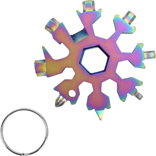 Snowflake Multi Wrench Tool，18-in-1 Keychain Multitool Pocket Tool Is Easy To Carry for Outdoor Camping And Christmas Snowflake (Purple)