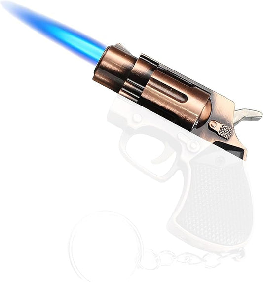 Cool Torch Lighter Refillable Metal Keychain Jet Flame Lighters Vintage Novelty Lighter for Fireplace Candle Camping BBQ (Without Butane Gas/Kerosene) (09)