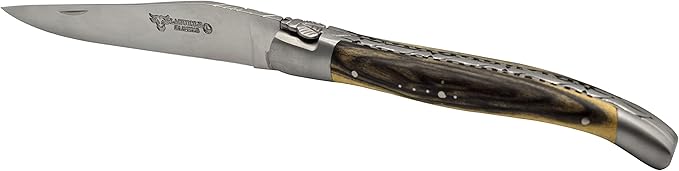 Laguiole en Aubrac Handmade Luxury Double Plated Folding Pocket Knife, 4.8-in (12cm), Royal Ebony Wood Handle, Hand Forged Bee, Stainless Steel Matte Bolsters