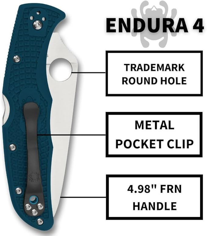 Spyderco Endura 4 Lightweight Folding Knife with K390 Premium Steel Blade and Durable Blue FRN Handle - C10FSK390
