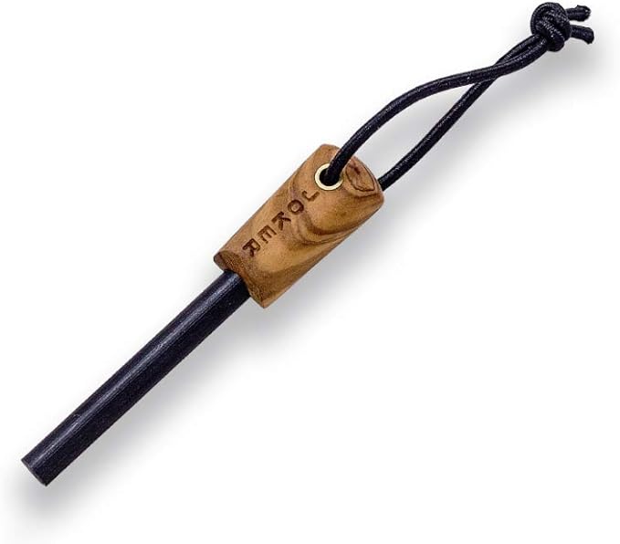 Joker Sports Hunting Knife Campero CO118-P, Blade 4.13 inches of Böhler K720 Carbon Steel, Olive Wood Handle, Brown Leather Sheath with Fire Starter, Tool for Fishing, Hunting, Camping and Hiking