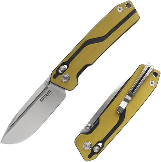 Pocket Folding Knives, Stainless Steel Blade, G10 Handle, Ambidextrous Lock, Ambidextrous Tool-Free Clip, for Men or Women, for Outdoor, EDC or Survival Use, SRM 7228L-GW (Large Size)