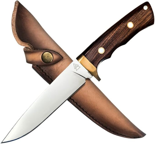 Hunting Knife with Sheath, 10.25" Fixed Blade Bushcraft Hunting Knives with 440C Hardened Stainless Steel Full Tang Survival Knife By Kratos - ZF10