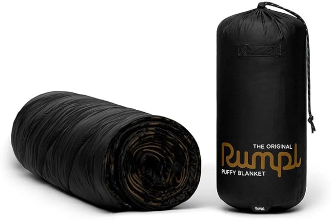 Rumpl Original Puffy Blanket - Warm Puffy Camping Blanket, 100% Recycled Polyester Insulation, Lightweight, Packable, Water-Resistant, Outdoor Puffer Blanket, 52"x75", Black