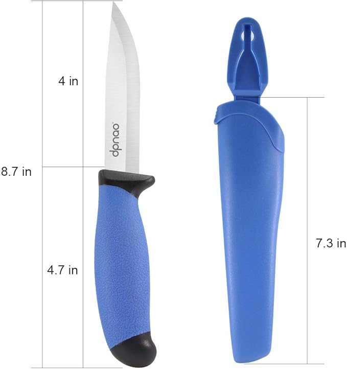 Fixed Blade Knife with Sharp Stainless Steel Blade and Sheath for Outdoor Survival, Camping Hunting, Bushcraft and Tactical, 4 inch, Blue