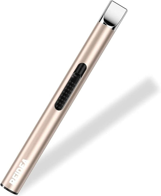 REIDEA Electronic Candle Lighter Arc Windproof Flameless USB Rechargeable Lighter with Safe Button for Home Kitchen Champagne Gold
