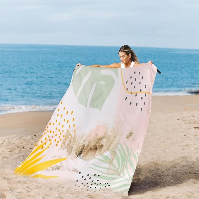 Beach Blanket Waterproof Sandproof, 9 Ft X 10 Ft Extra Large Sand Free Beach Mat, Big Compact Lightweight Quick Drying Camping Blanket with 4 Stakes & 4 Pockets for Picnic, Travel, Hiking