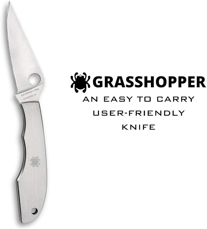 Spyderco Grasshopper Non-Locking Knife with 2.30" 3CR Steel Blade and Durable Stainless Steel Handle - PlainEdge - C138P
