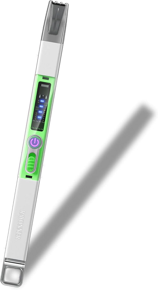 RAYONNER Electric Candle Lighter Plasma Arc Lighters Windproof & Flameless USB with Rechargeable Double Safety Switch for Candle BBQ Camping(1 Pack - White-Green)