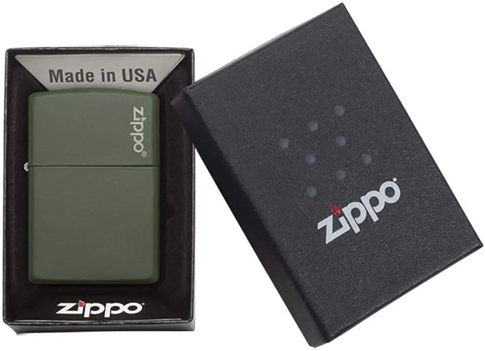 Zippo Green Matte Logo Pocket Lighter