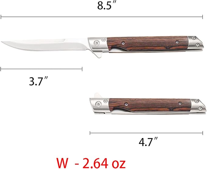 Pocket Folding Knife with 3.4”Stainless Steel blade and Handle with liner-lock，pocket clip and sheath (wood)