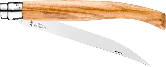 Opinel Effile Slimline Series Folding Fillet Knife – Slim Blade Folding Knife, Virobloc Locking Collar, Sustainably Harvested Wood Handles, Updated Blade Profile (Olivewood/No.15)