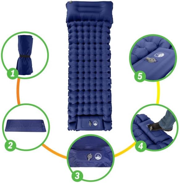 Wakeman Sleeping Pad for Camping - Inflatable Mat with Built-in Foot Pump - Waterproof Camp Mattress - Camping Gear Must Haves Outdoors (Blue)