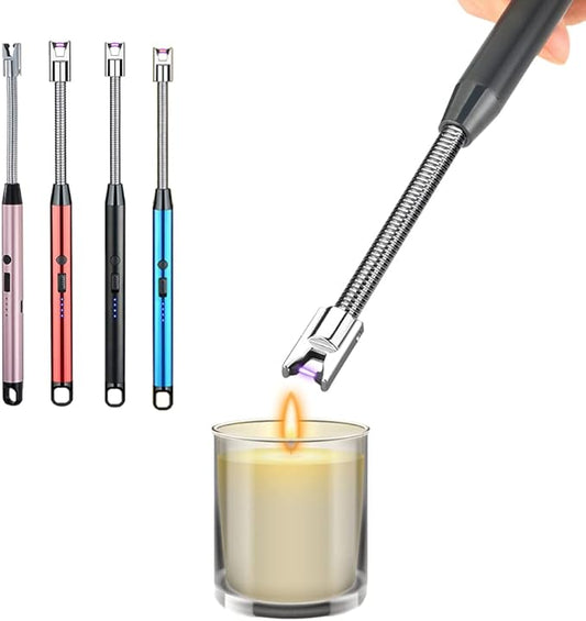 4 Pack Candle Lighter,Arc Lighter with USB Charging,Flameless Windproof,LED Battery Display,Safety Switch,Rotate 360 Degrees,for Aromatherapy,Candles,BBQ,Camping.(Black&Red&Pink&Blue)