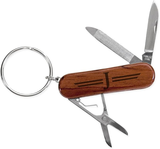 Personalized Laser Engraved Key Ring Pocket Tool with 3 Functions, Rosewood