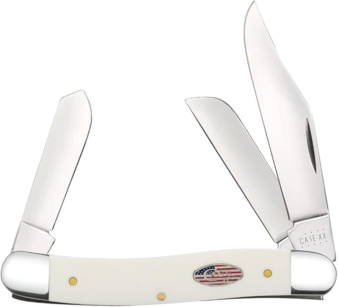 Case XX WR Pocket Knife Stockman White Synthetic Stars & Stripes Item #39919 (4347 SS) 3 7/8 inches Closed, Made In USA