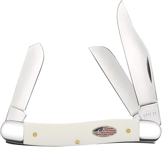 Case XX WR Pocket Knife Stockman White Synthetic Stars & Stripes Item #39919 (4347 SS) 3 7/8 inches Closed, Made In USA
