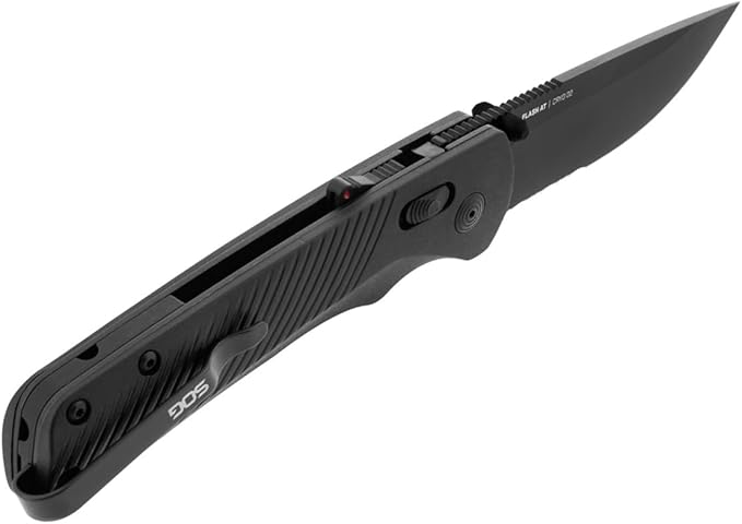 SOG Flash AT Daily Carry Ambidextrous Partially Serrated Pocket Folding Knives Ergonomic Handle D2 Steel Blade