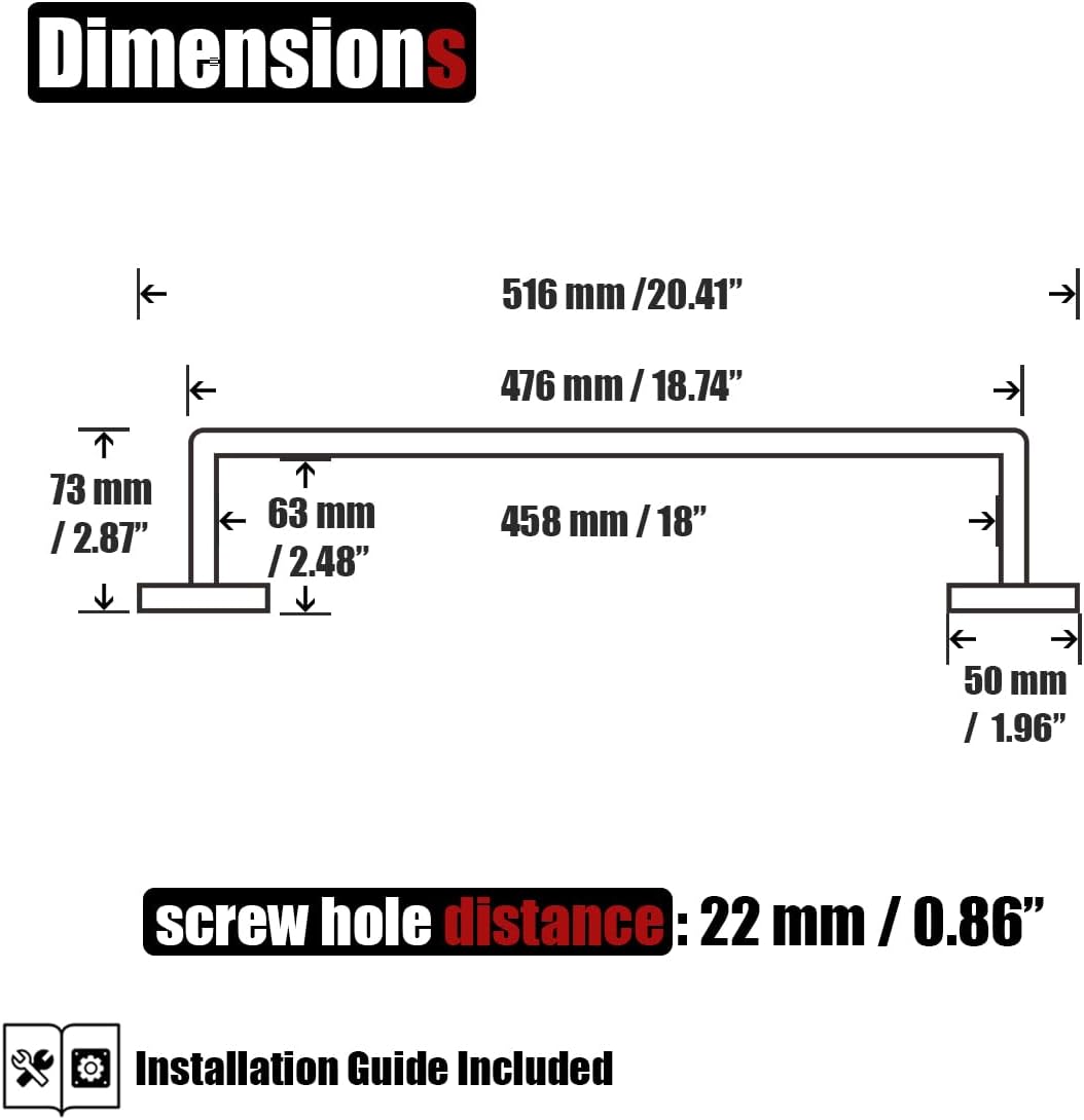 JQK Polished Towel Bar, Rounded Edges 20.41 Inch Towel Rack, 304 Stainless Steel Bathroom Wall Mount, Useable Length 18 Inch, TB250L18-CH