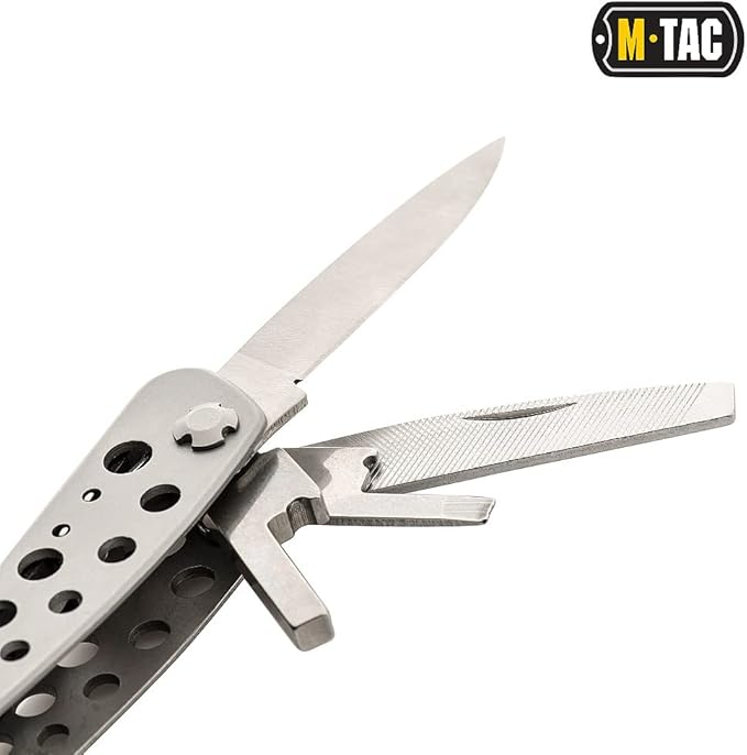 M-Tac Type 1 Multitool Screwdriver with 9 bits - 11-in-1 Stainless Steel Utility Tools with Knife Saw Pliers - EDC Outdoor Multi Tool in Nylon Case (Gray)