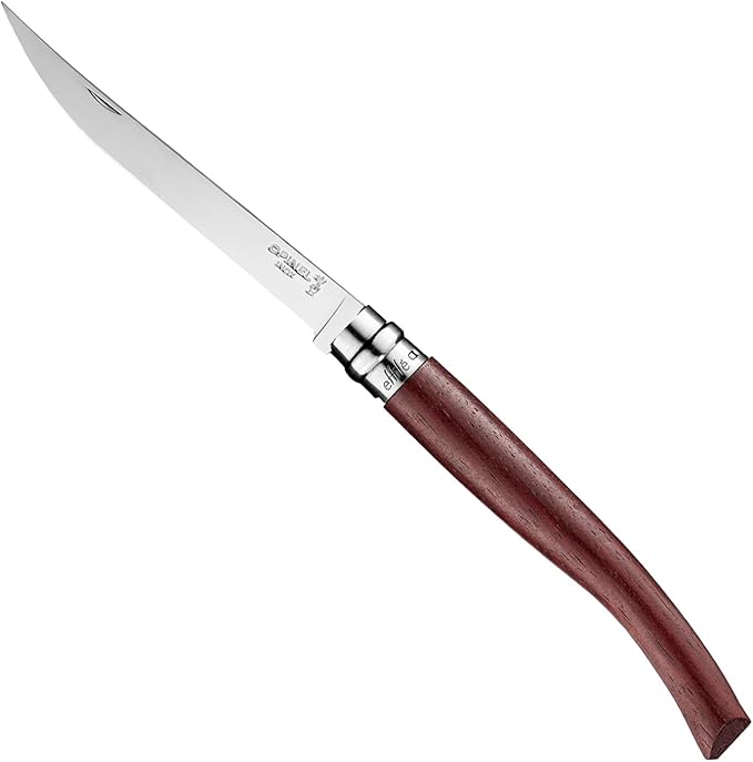 Opinel Effile Slimline Series Folding Fillet Knife – Slim Blade Folding Knife, Virobloc Locking Collar, Sustainably Harvested Wood Handles, Updated Blade Profile (Padouk Wood/No.12)