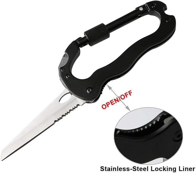 DOOM BLADE 5-in-1 multi-function portable climbing Multi-tool，bottle opener，mini carabiner, mountaineering keychain, screwdriver, EDC Gear and Equipment，portable folding carabiner knife