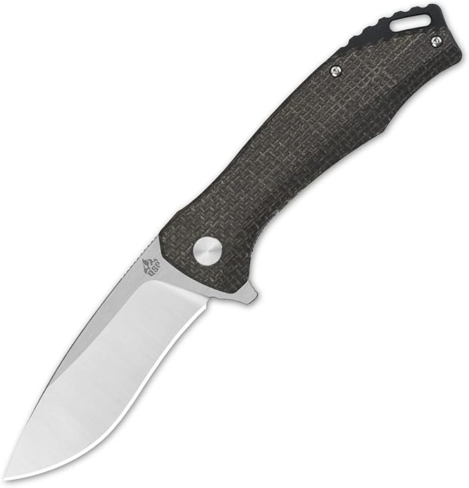 QSP KNINFE Raven 4.5" Flipper Folding Pocket Knife, D2 Blade G10 or Micarta Handle, Smooth Flipper Opening Knife