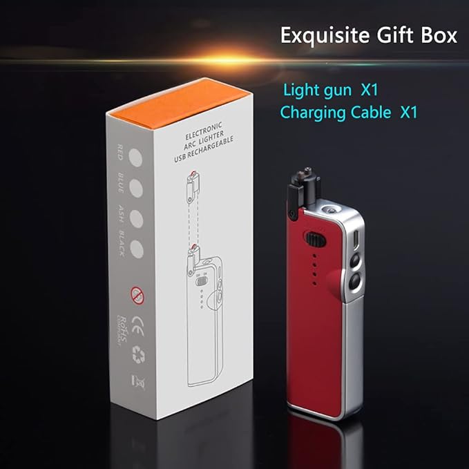 YOZWOO Electronic Candle Lighter Rechargeable USB Lighter Plasma Arc Lighters Long No Butane Lighter Flameless Lighter with LED Battery Indicator Retractable Design for Candles, Cooking, BBQ (Red)