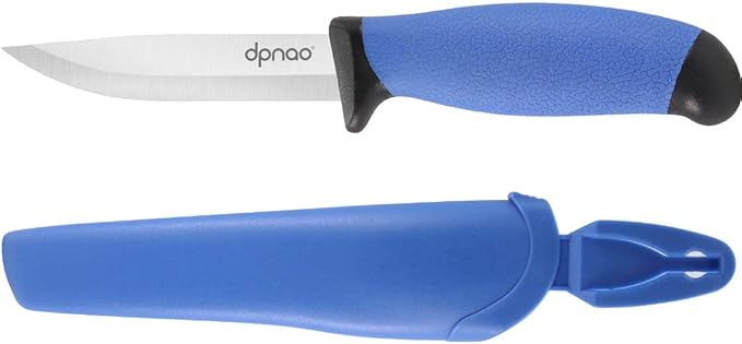 Fixed Blade Knife with Sharp Stainless Steel Blade and Sheath for Outdoor Survival, Camping Hunting, Bushcraft and Tactical, 4 inch, Blue